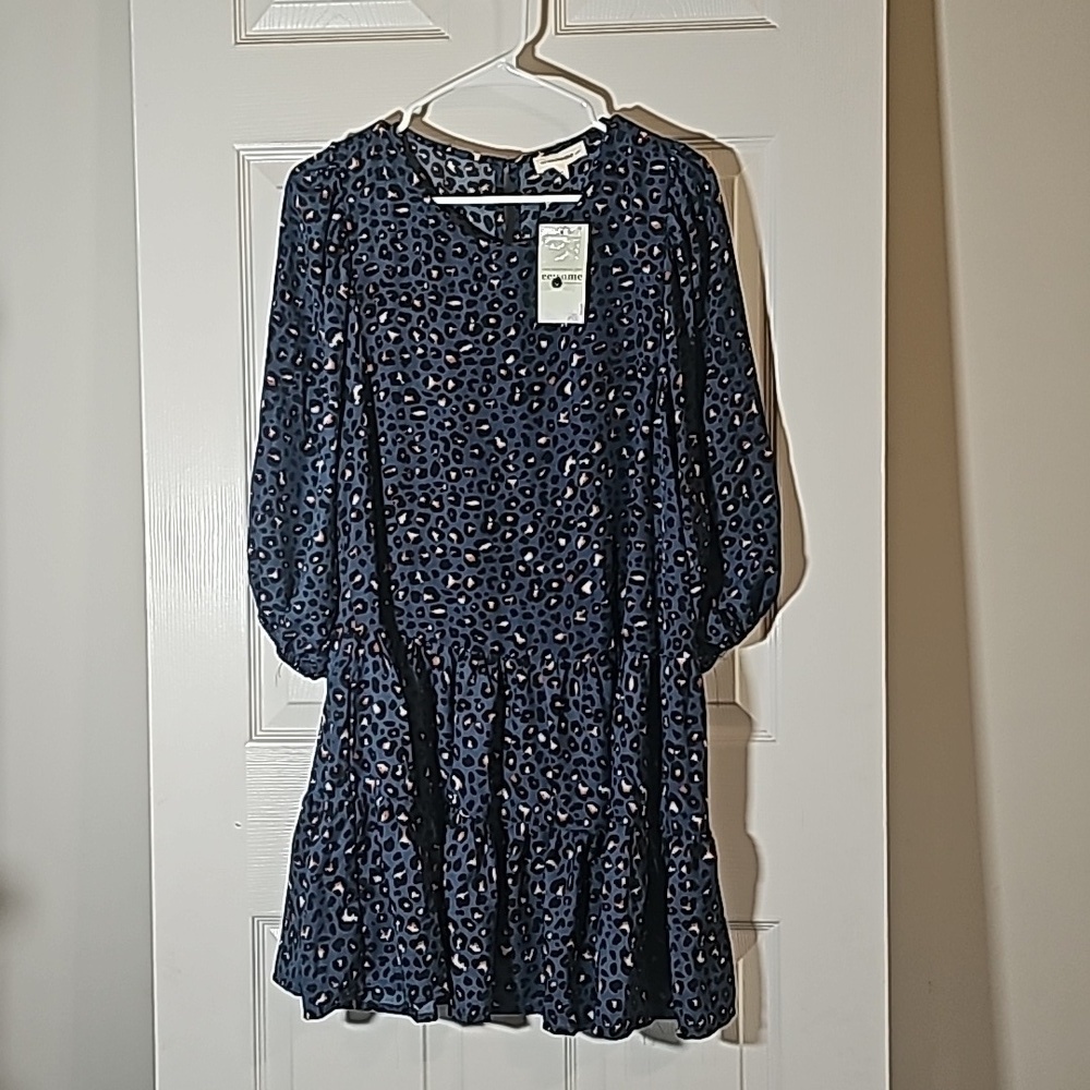 ee:some Long Sleeve Bohemian Blue Animal Print Tierd Peasant Dress Size M